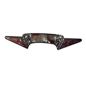Abalone Shell Bar Brooch‎ | Art Nouveau Floral Silver Tone Pin | 1930s EUC